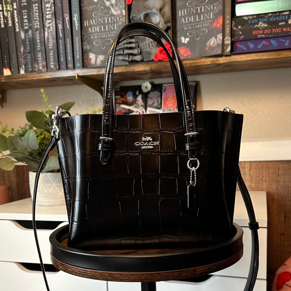 Coach Handbags - Mollie Coach Black Croc-Embossed Tote 25